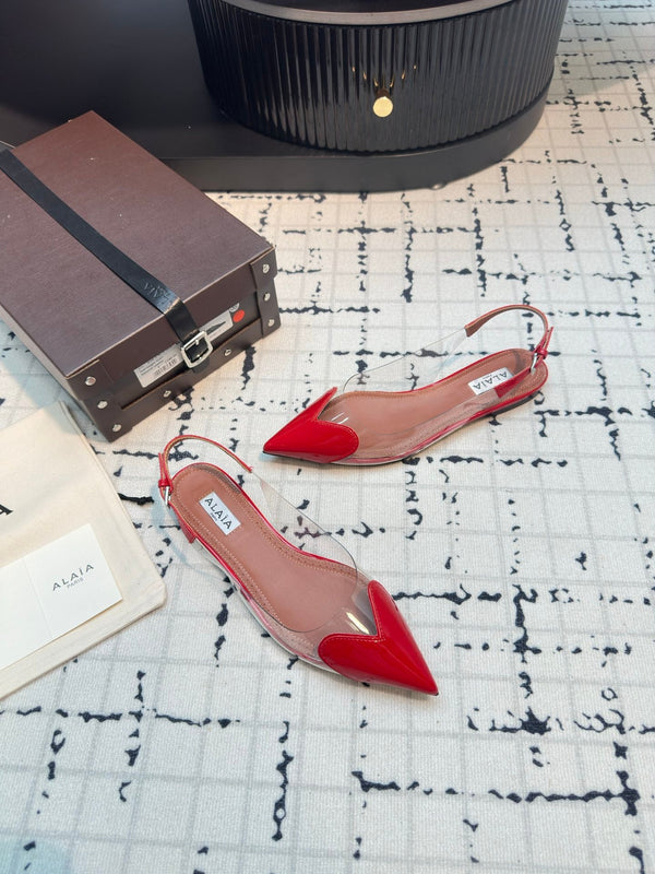 Alaia Heart Flat Slingbacks in pelle di pecora rossa 800942