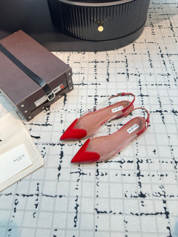SANDALO ALAIA FLAT SLINGBACK IN VITELLO VERNICIATO ROSSO CILIEGIA E FILM
