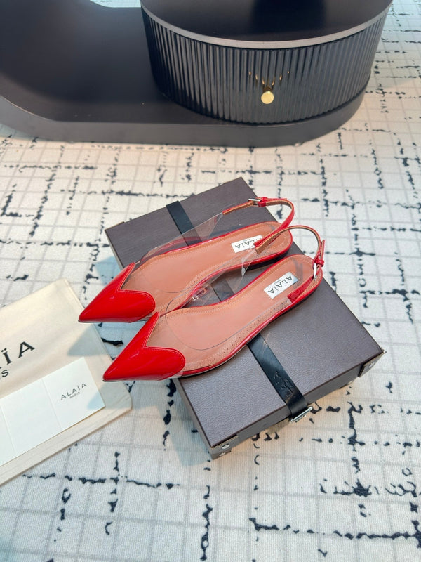 SANDALO ALAIA FLAT SLINGBACK IN VITELLO VERNICIATO ROSSO CILIEGIA E FILM