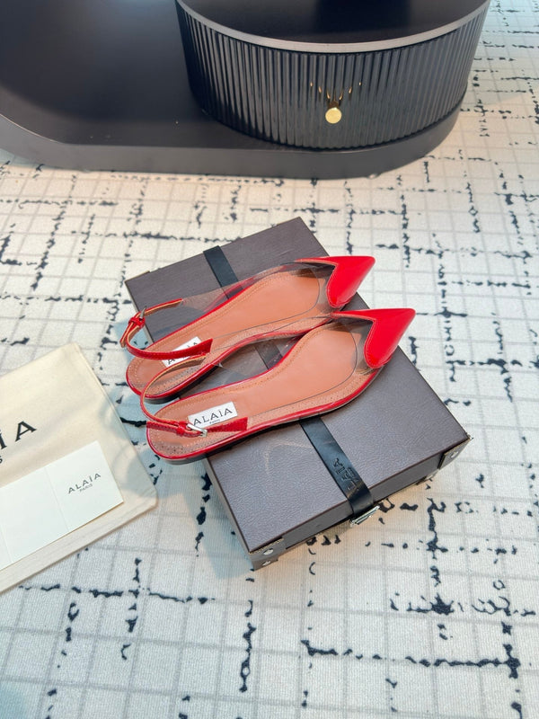 Alaia Heart Flat Slingbacks in pelle di pecora rossa 800942