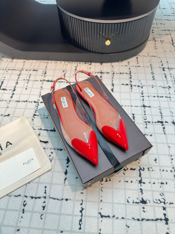 SANDALO ALAIA FLAT SLINGBACK IN VITELLO VERNICIATO ROSSO CILIEGIA E FILM