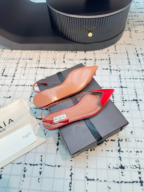 SANDALO ALAIA FLAT SLINGBACK IN VITELLO VERNICIATO ROSSO CILIEGIA E FILM