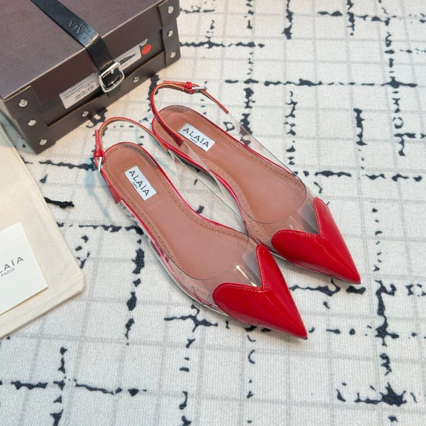 SANDALO ALAIA FLAT SLINGBACK IN VITELLO VERNICIATO ROSSO CILIEGIA E FILM