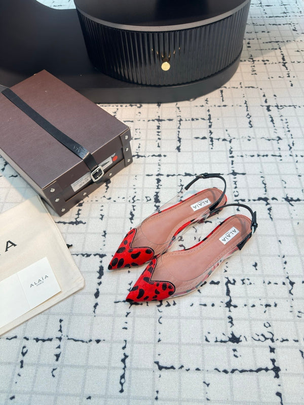 SANDALO ALAIA FLAT SLINGBACK IN VITELLO VERNICIATO ROSSO CILIEGIA E FILM