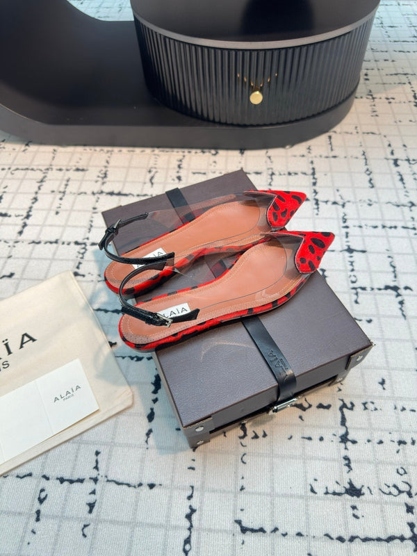 SANDALO ALAIA FLAT SLINGBACK IN VITELLO VERNICIATO ROSSO CILIEGIA E FILM