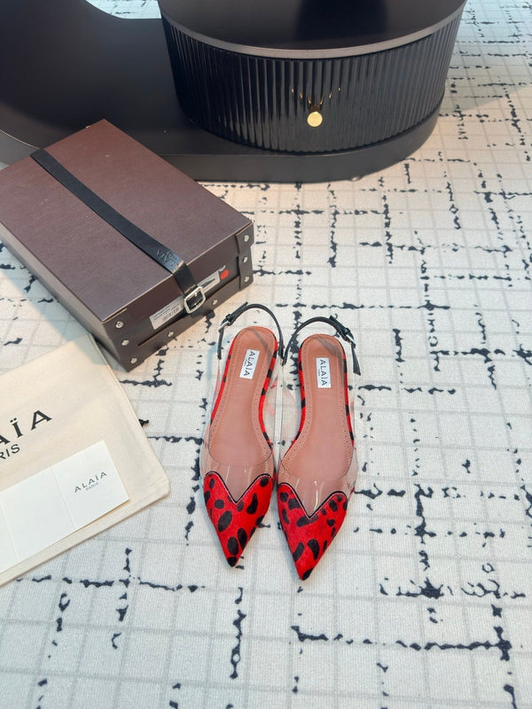 SANDALO ALAIA FLAT SLINGBACK IN VITELLO VERNICIATO ROSSO CILIEGIA E FILM