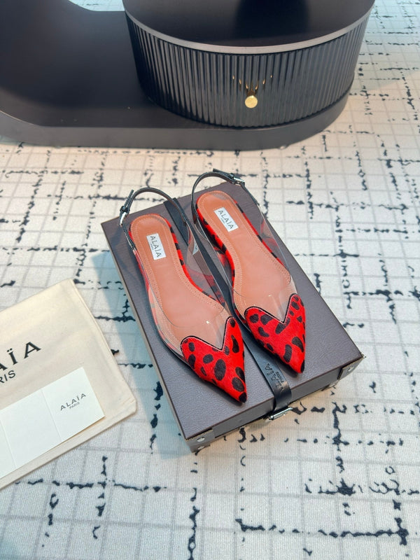 SANDALO ALAIA FLAT SLINGBACK IN VITELLO VERNICIATO ROSSO CILIEGIA E FILM