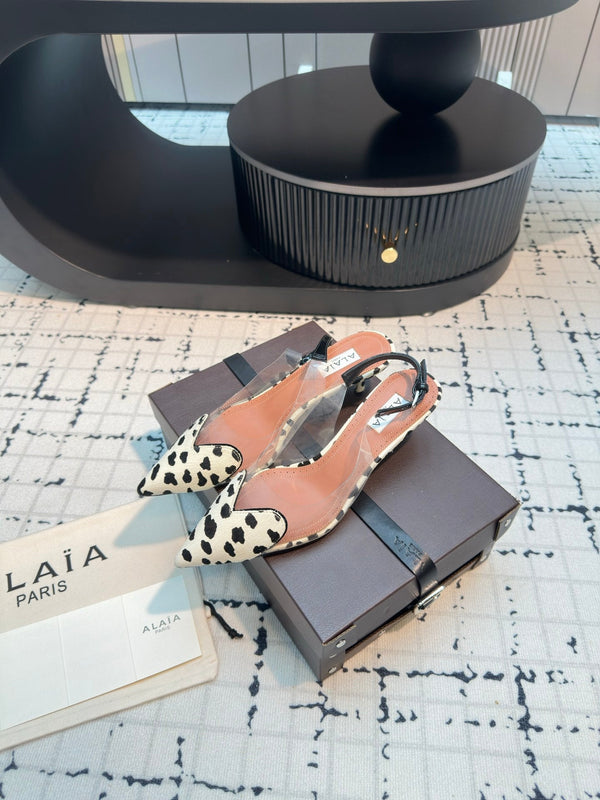 Alaia Heart 50mm Heels Slingbacks in pelle di pecora dalmata 810207