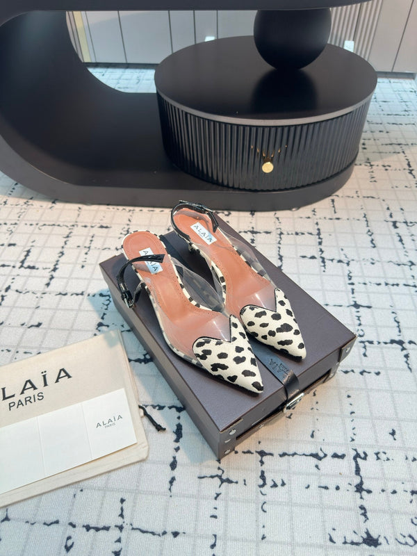 Alaia Heart 50mm Heels Slingbacks in pelle di pecora dalmata 810207