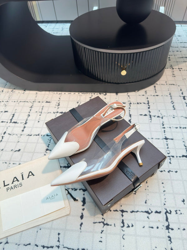 Alaia Heart 50mm Heels Slingbacks in pelle di pecora bianca 810202