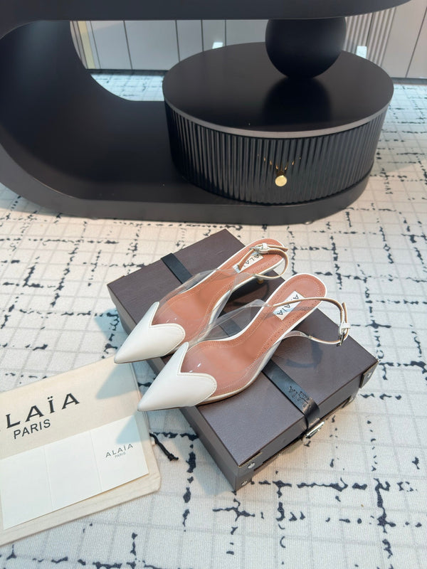 Alaia Heart 50mm Heels Slingbacks in pelle di pecora bianca 810202