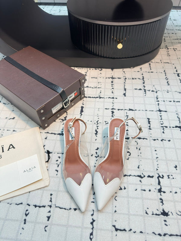 Alaia Heart 50mm Heels Slingbacks in pelle di pecora bianca 810202