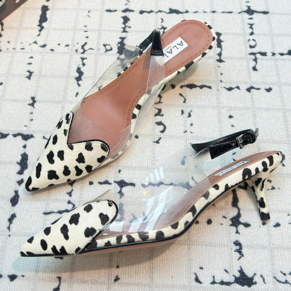 Alaia Heart 50mm Heels Slingbacks in pelle di pecora dalmata 810207