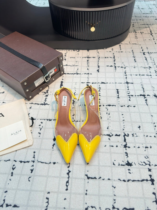 Alaia Heart 50mm Heels Slingbacks in pelle di pecora gialla 810211