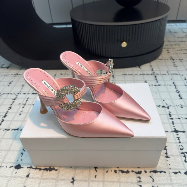 Manolo Satin Maidugura Mules 90mm Pink Satin