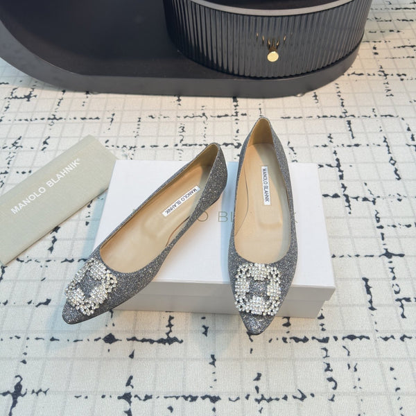 Hangisi 20 Ballerine in Tessuto Glitter Argento con Fibbia Gioiello in Pelle 912607