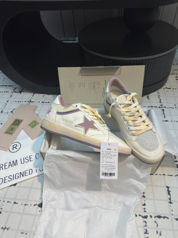 SNEAKERS BALL STAR IN PELLE DI VITELLO BIANCA CON STELLA VIOLA HURRICANE