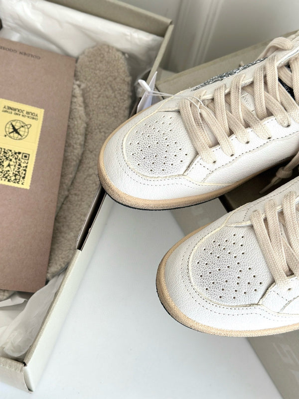SABOTS SUPER-STAR IN VITELLO BIANCO CON FODERA IN TOSA E STELLA BIANCA GLITTER