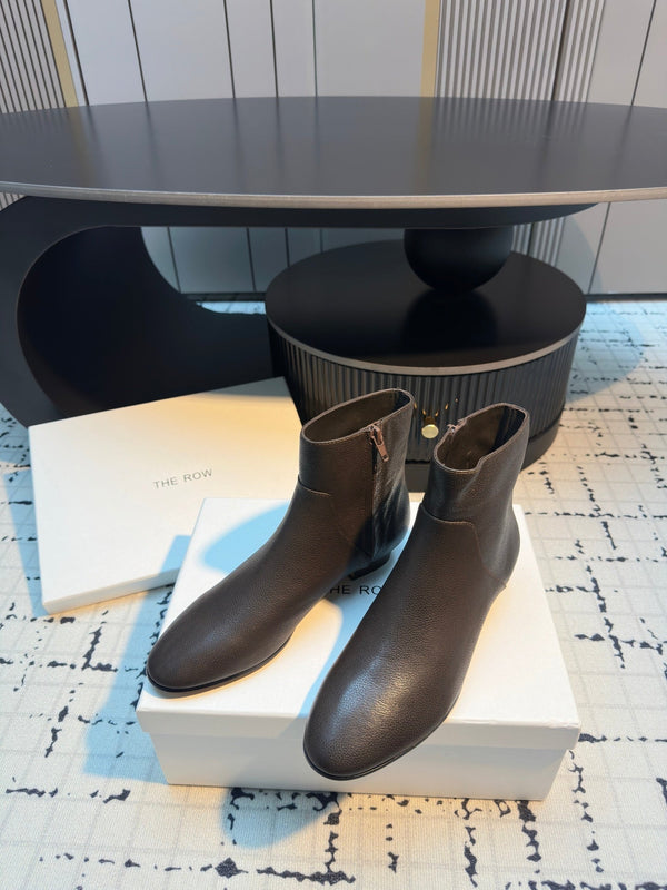 The Row Zipped Ankle Boots 50mm Burnt Earth Calfskin 429314