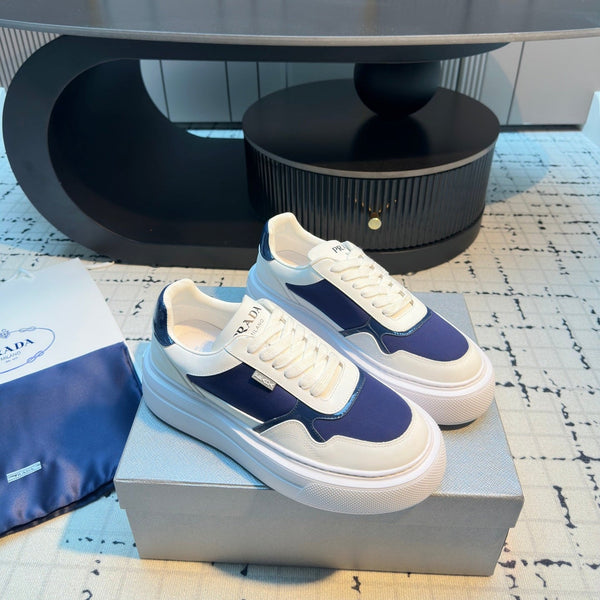 Prada 25s Platform Sneakers White Blue Cowhide 538420