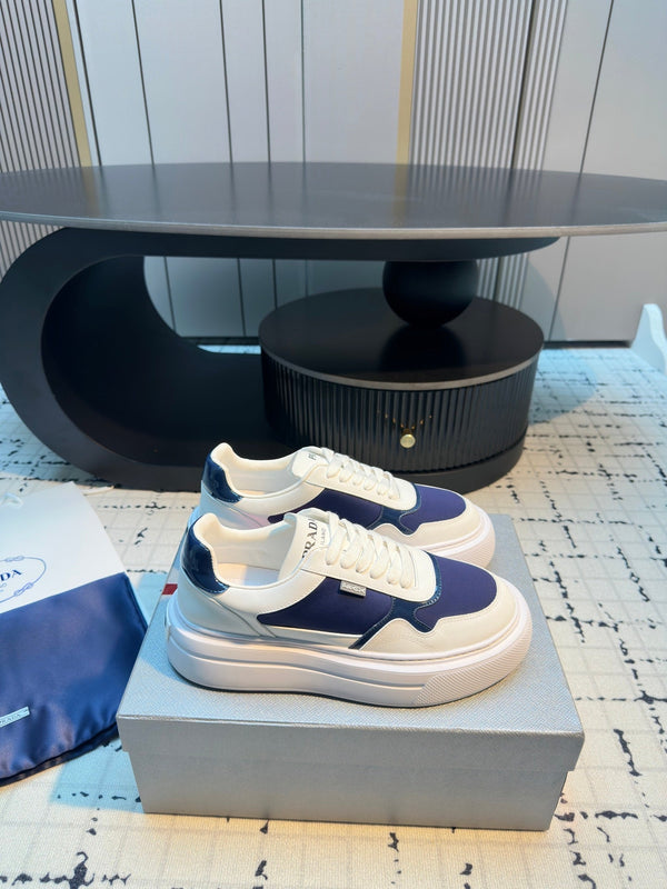 Prada 25s Platform Sneakers White Blue Cowhide 538420