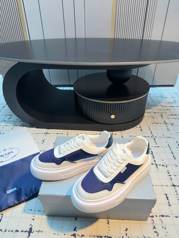 Prada 25s Platform Sneakers White Blue Cowhide 538420