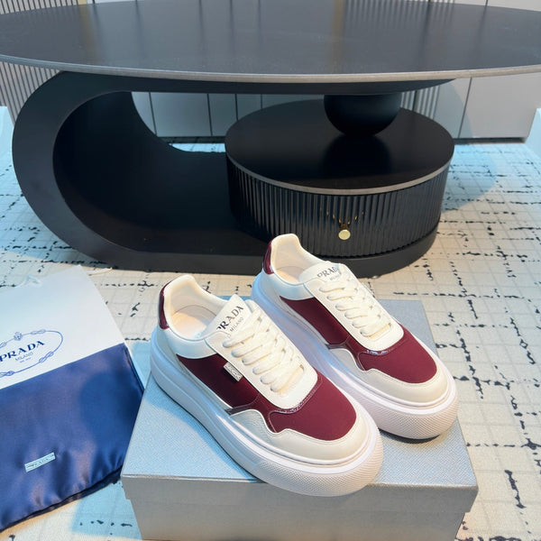 Prada 25s Platform Sneakers White Red Cowhide 538422