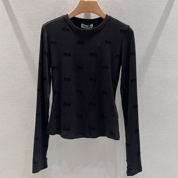 T-shirt a maniche lunghe Miu Miu in cotone nero