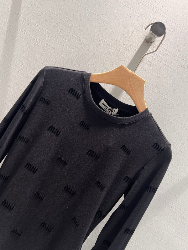 T-shirt a maniche lunghe Miu Miu in cotone nero