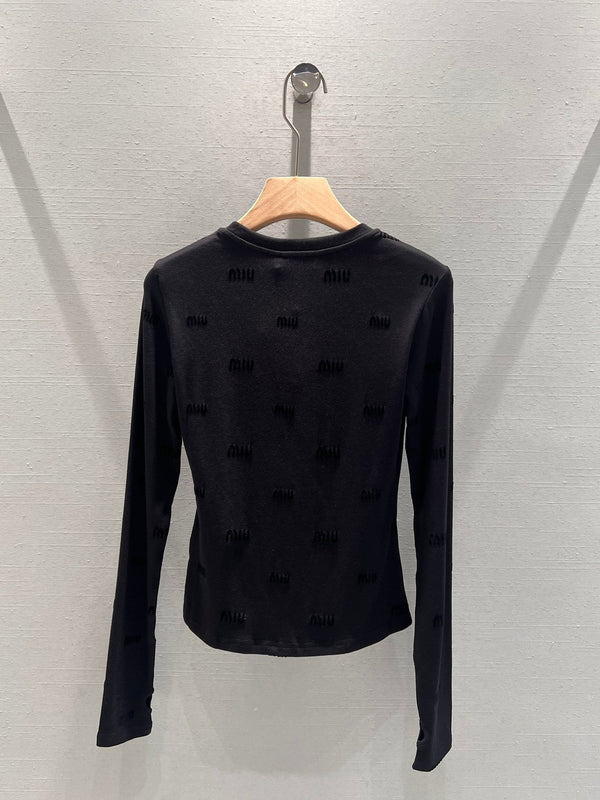 T-shirt a maniche lunghe Miu Miu in cotone nero