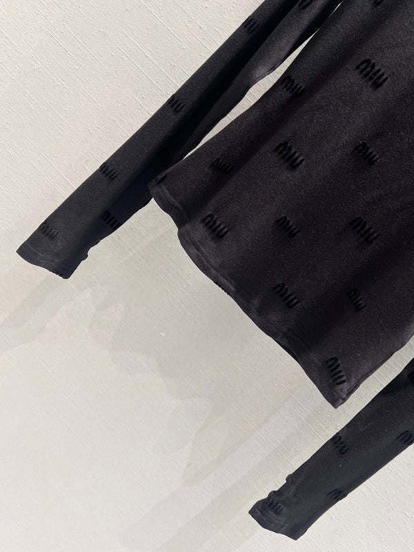 T-shirt a maniche lunghe Miu Miu in cotone nero