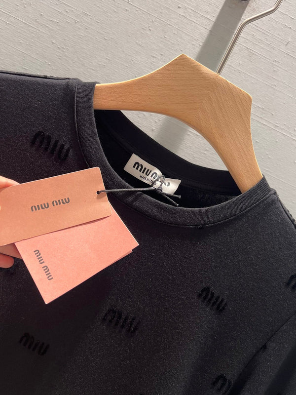 T-shirt a maniche lunghe Miu Miu in cotone nero