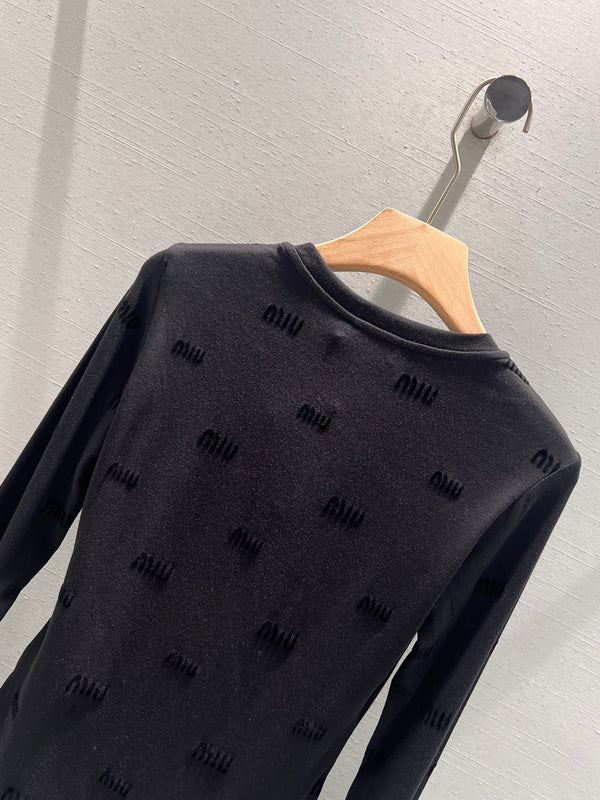 T-shirt a maniche lunghe Miu Miu in cotone nero