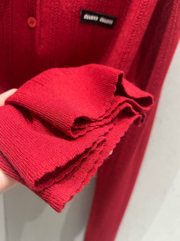 Miu Miu 25 Knitted Polo Shirt Red Cashmere 209039