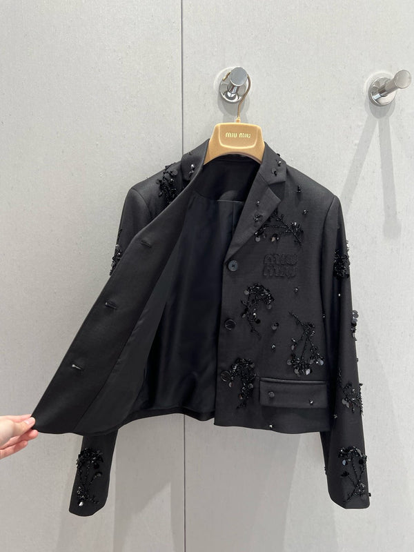 Miu Miu Short Suit Jacket Black Chemical Fiber