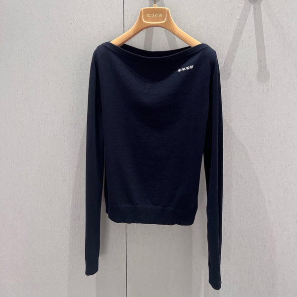 Miu Miu 25 Long-sleeved Top Navy Blue Cashmere