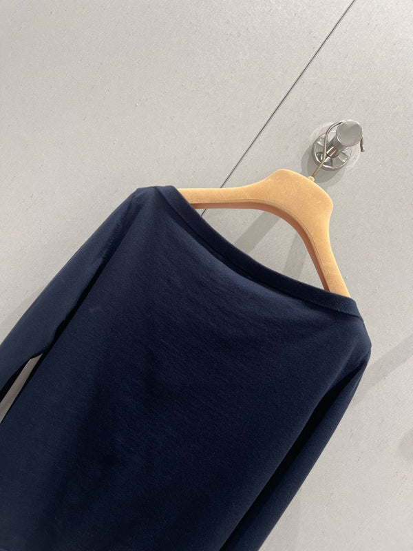 Miu Miu 25 Long-sleeved Top Navy Blue Cashmere