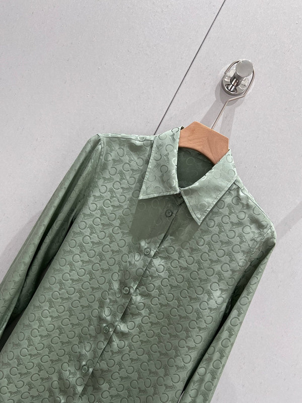 Celine 25 Monogram T-shirt Green Jacquard Silk 210347