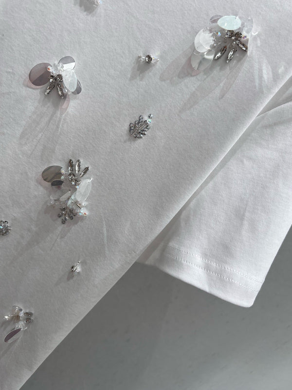Miu Miu 25 beaded sequined flower short-sleeved T-shirt White Cotton 210497