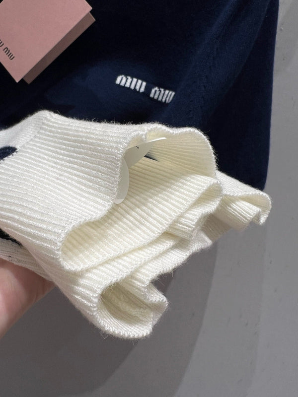 Miu Miu 25 Maglia a maniche corte in due pezzi, blu, bianco, lana 210549