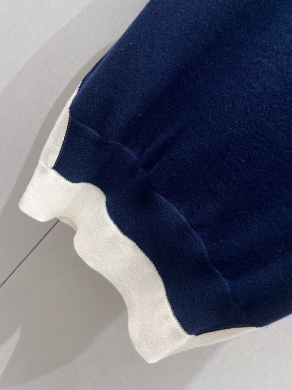 Miu Miu 25 Maglia a maniche corte in due pezzi, blu, bianco, lana 210549