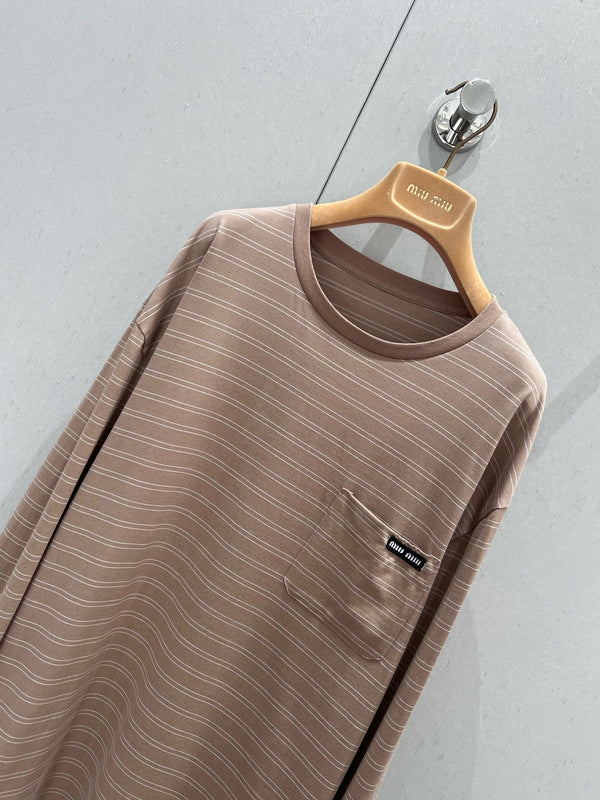 Miu Miu 25 Striped Long-sleeved T-shirt Brown Cotton 211207