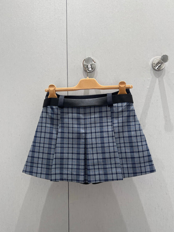 Miu Miu 25 Gonna a pieghe scozzese blu poliestere 211200