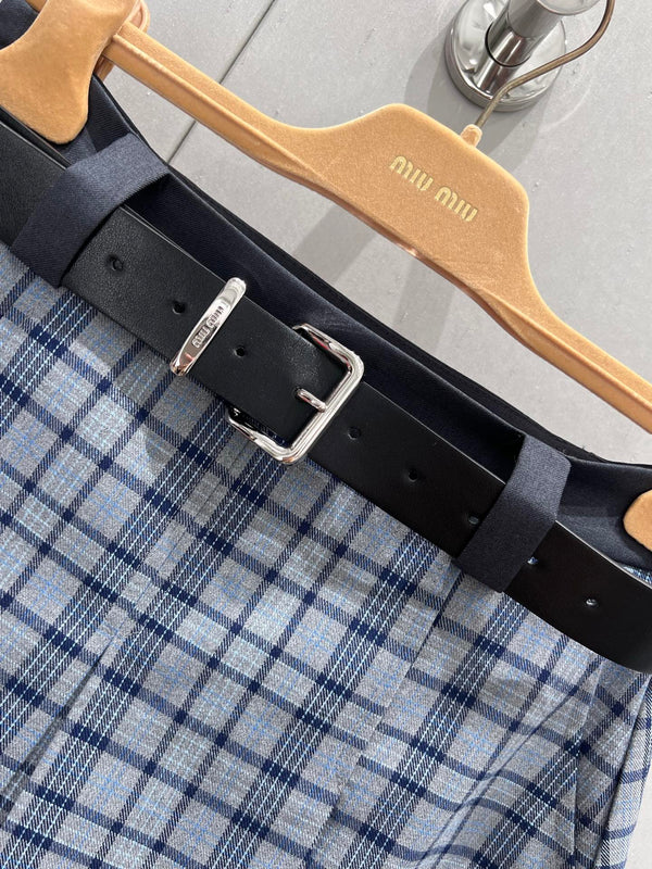 Miu Miu 25 Gonna a pieghe scozzese blu poliestere 211200
