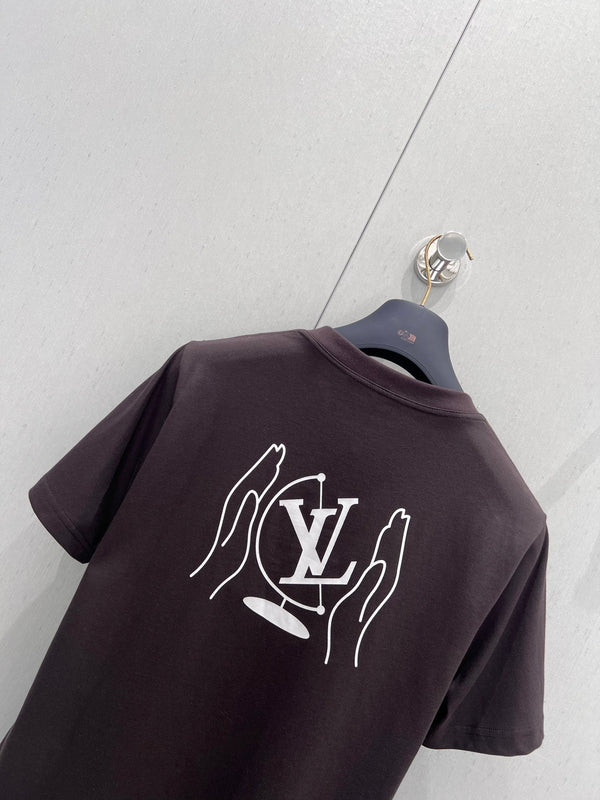 LV 25 Neck Short-Sleeved T-shirt Brown Cotton 212817
