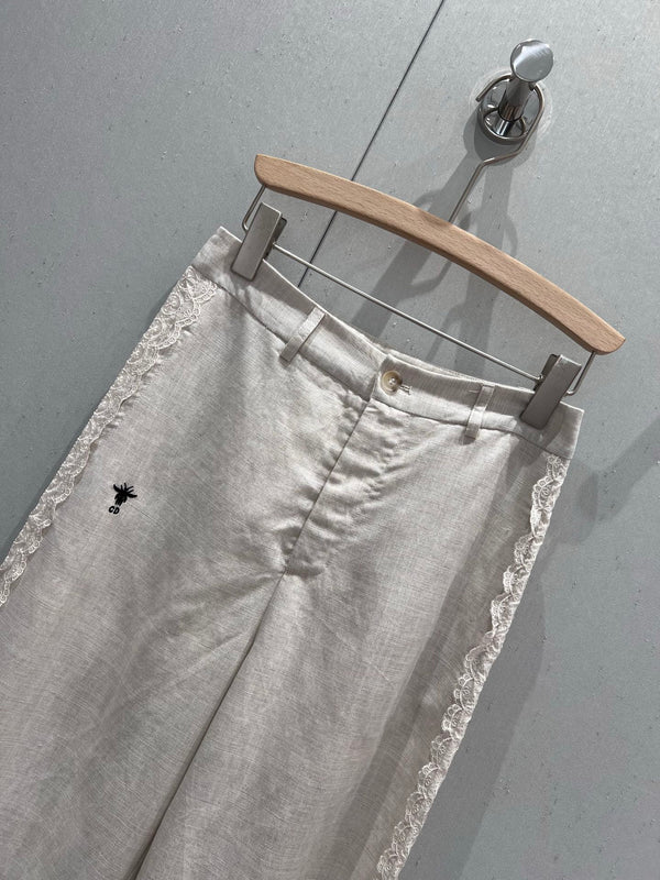 CD 2025 Straight Trouser White Linen Tencel 216454