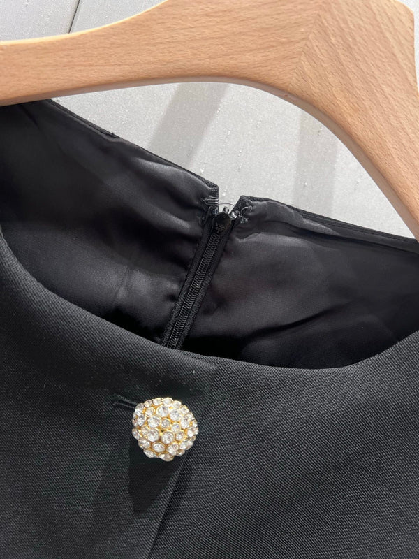 Celine 25 Rhinestone Button Mini Dress Black Wool 220842