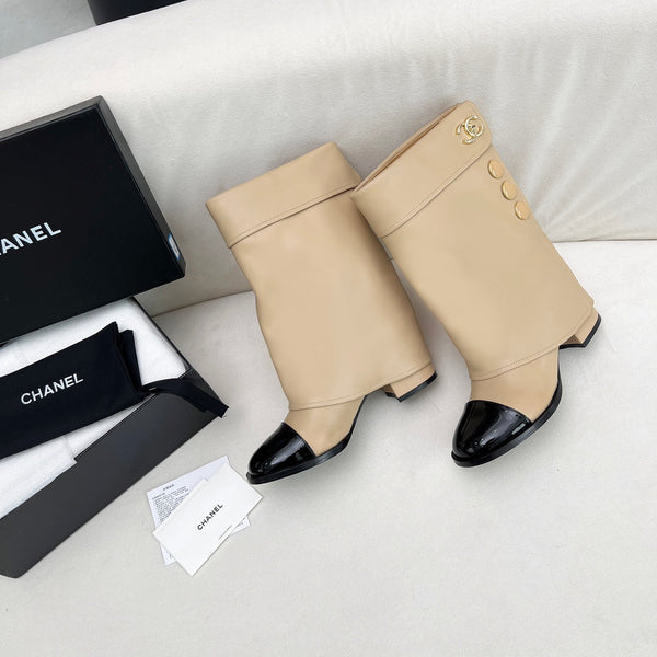 STIVALI CC CORTI 55 MM IN PELLE DI AGNELLO BEIGE CREMA CON FERRAMENTA ORO