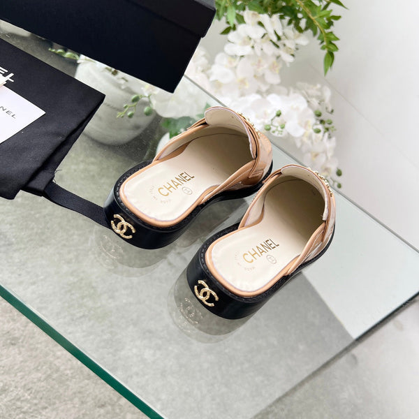CC 25 Mule Beige Vernice Vitello Oro Doppia C
