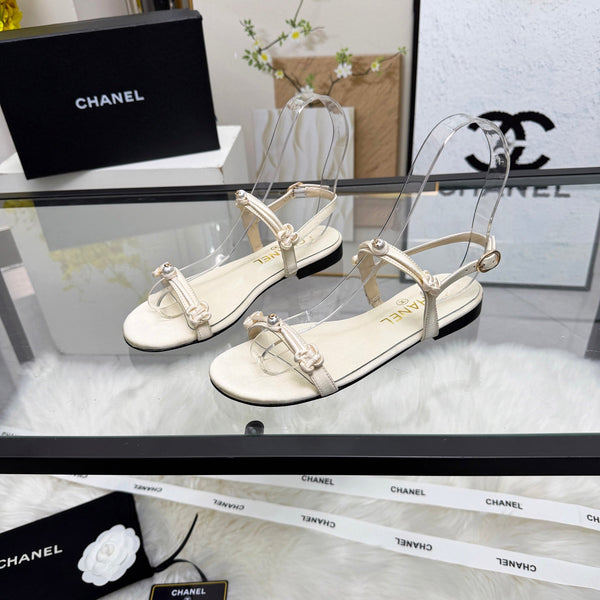 CC 2026 Pearl Sandal White Satin Leather 692019